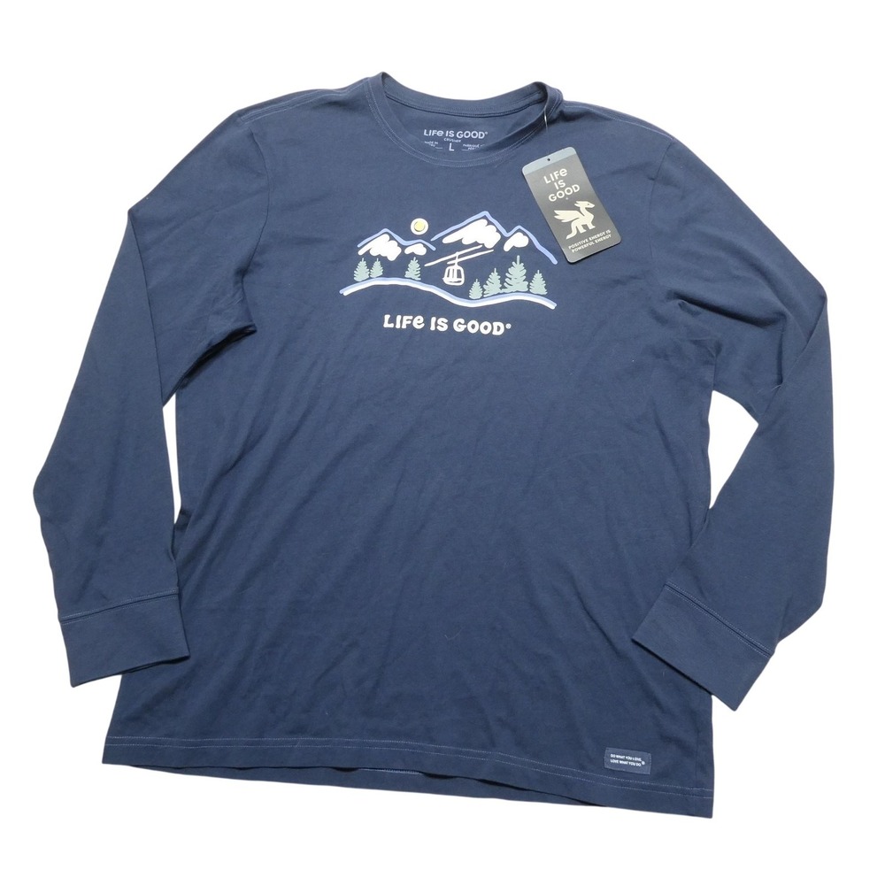 Life Is Good Shirt Mens Large Blue Ski Lift Vista Crusher Graphic Tee Top